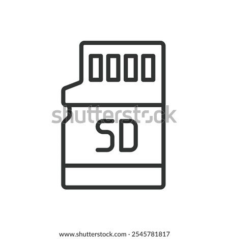 SD card, icon in line design. SD card, memory, storage, microSD, portable, digital, data on white background vector. SD card editable stroke icon