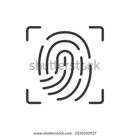 Fingerprint focus, icon in line design. Fingerprint, focus, recognition, clarity, biometric, identification, scan on white background vector. Fingerprint focus editable stroke icon