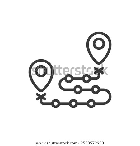 Waypoints, icon in line design. Waypoints, navigation, map, travel, location, route, direction on white background vector. Waypoints, icon in line design editable stroke icon