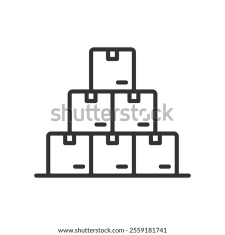 Pile of boxes, icon in line design. Pile of boxes, stacked boxes, cardboard, warehouse storage, shipping on white background vector. Pile of boxes, icon in line design editable stroke icon