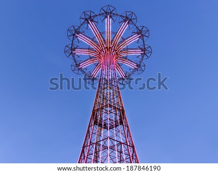 View from below of the Parachute Jump, an abandoned historic landmark from Brooklyn\'s Coney Island.