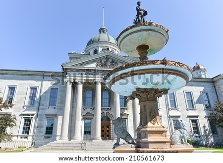 KINGSTON, ONTARIO - JULY 5, 2014: Frontenac County Court House in Kingston, Ontario, Canada.The Neoclassical building is the Courthouse for Frontenac County, Ontario.