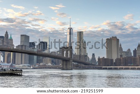 NEW YORK, NEW YORK - DECEMBER 21, 2013: New York City Skyline from Brooklyn as dusk approaches.