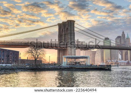 BROOKLYN, NEW YORK - DECEMBER 21, 2013: New York City Skyline from Brooklyn as dusk approaches.