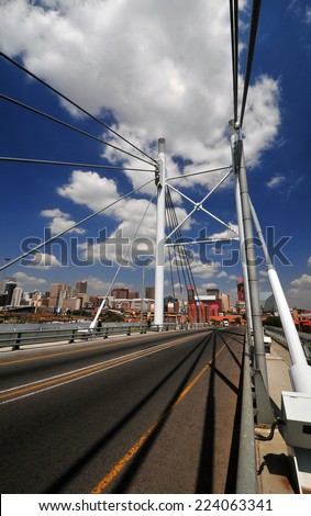 JOHANNESBURG, SOUTH AFRICA - MARCH 26, 2012: Nelson Mandela Bridge. The 284 meter long Nelson Mandela Bridge connecting Newtown, which was opened by Nelson Mandela himself.