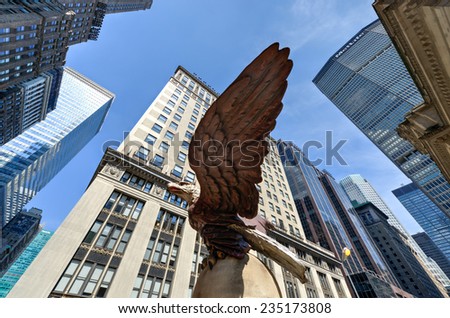 NEW YORK, NEW YORK - AUGUST 17, 2013: Eagle Statue perched over Grand Central Terminal, New York