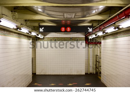 BROOKLYN, NEW YORK - MARCH 8, 2015: MTA Clark Street Subway Station (2, 3) in the Brooklyn Heights area of Brooklyn, New York.