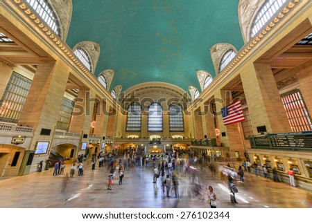 NEW YORK, USA - May 7, 2015: Main lobby at Grand Central Terminal in New York City on a work day. Grand Central Terminal is the largest train station in the world by number of platforms.
