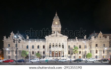 Cape Town, South Africa - March 24, 2012: Cape Town City Hall in Cape Town, Western Cape Province, South Africa at night.
