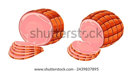 Smoked ham isolated, delicious sliced ham illustration	