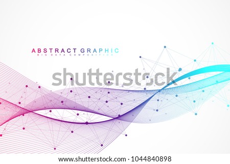 Geometric abstract background with connected lines and dots. Wave flow. Molecule and communication background. Graphic background for your design. Vector illustration