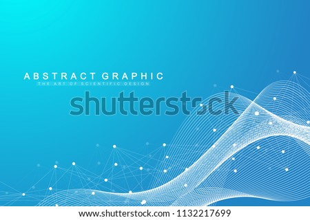 Geometric abstract background with connected lines and dots. Wave flow. Molecule and communication background. Graphic background for your design. Vector illustration