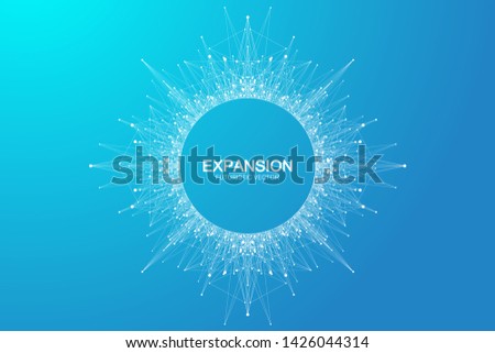 Expansion of life. Colorful explosion background with connected line and dots, wave flow. Visualization Quantum technology. Abstract graphic background explosion, motion burst, vector illustration Foto d'archivio © 