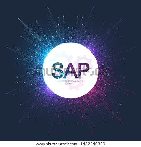 SAP Business process automation software. ERP enterprise resources planning system concept banner template. Technology future sci-fi concept SAP. Artificial intelligence. Vector illustration.