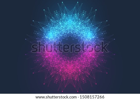 Quantum computer technology concept. Sphere explosion background. Deep learning artificial intelligence. Big data algorithms visualization. Waves flow. Quantum explosion, vector illustration.