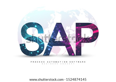 SAP Business process automation software. ERP enterprise resources planning system concept banner template. Technology future sci-fi concept SAP. Artificial intelligence. Vector illustration.