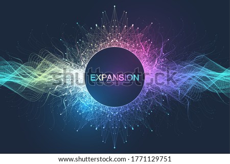 Colorful explosion background with connected line and dots, wave flow. Visualization expansion of life. Abstract graphic background explosion, motion burst. Expansion of life vector illustration Foto d'archivio © 