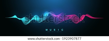 Music abstract background. Music wave poster design. Sound flyer with abstract gradient line waves, vector concept.