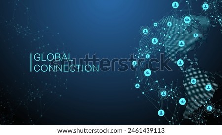 Global network connection banner design template. Header social network communication in the global business concept. Big data visualization. Internet technology.