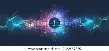 Voice assistant concept. Vector sound wave. Voice and sound recognition equalizer wave flow background. Personal assistant and voice recognition concept gradient vector illustration.