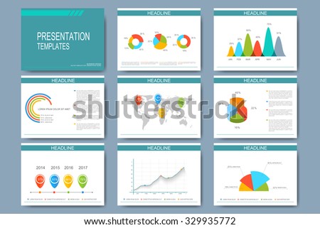 Big set of vector templates for presentation slides. Modern business design with graph and charts.