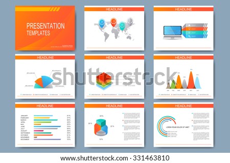 Big set of vector templates for presentation slides. Modern business design with graph and charts.