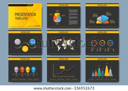 Set of vector templates for multipurpose presentation slides. Modern business design with graph and charts.