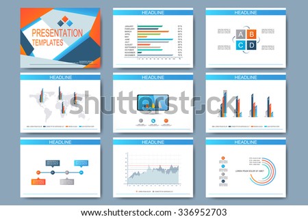 Set of vector templates for multipurpose presentation slides. Modern business design with graph and charts.