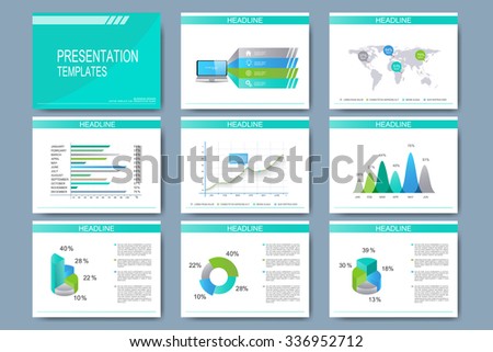 Set of vector templates for multipurpose presentation slides. Modern business design with graph and charts.