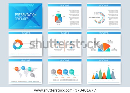 Set of vector templates for multipurpose presentation slides. Modern business design with graph and charts