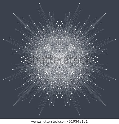 Fractal element with compounds lines and dots. Big data complex. Graphic abstract background communication. Minimal array Big data. Digital data visualization. Vector illustration