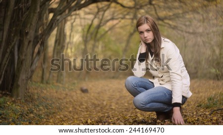 Beautiful young  woman in the forest / Letter sea / Beautiful young  woman in the forest.