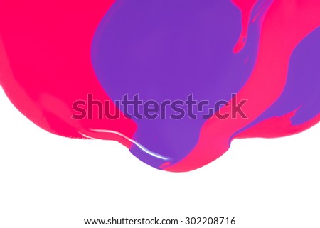 Pink and purple nail polish on the white background