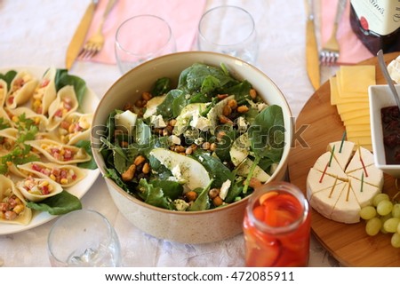 Similar – Image, Stock Photo Served pears with pecan and soy sauce