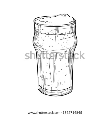 Nonic pint beer glass isolated on white background. Hand drawn vector illustration. 