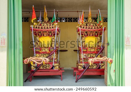 Selangor,Malaysia - September 26, 2014 : Ornate sedan chair at the The Nine Emperor Gods Festival in Ampang, Taoist devotees carry the gods to the temple on the chair.