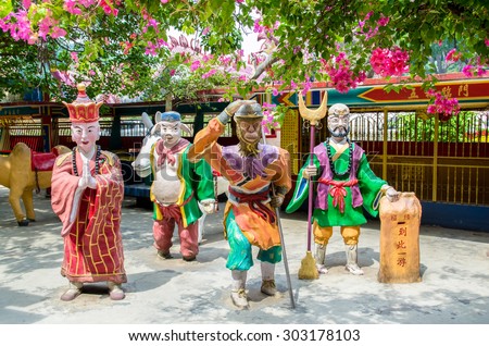Ipoh,Malaysia - July 16,2015 : Colorful statues of characters from Chinese mythology \
