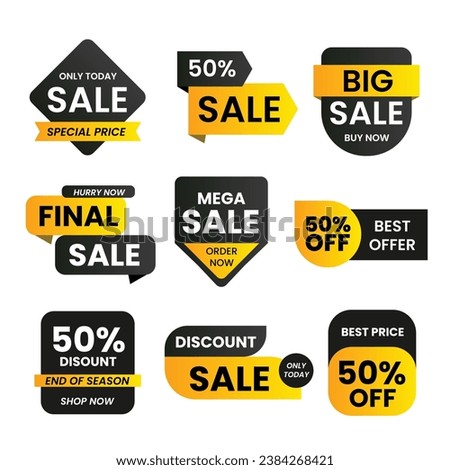 Flat Sale With Discount badge-collection | creative banner |Discount promotion layout on white background