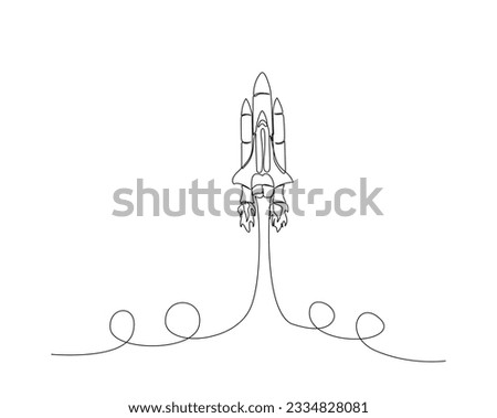 Rocket ship launch outline. Continuous one line drawing of rocket space ship. Editable stroke.