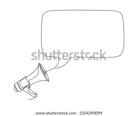 Continuous one line drawing of megaphone speaker with bubble chat. Megaphone with bubble speech outline vector illustration. Editable stroke.