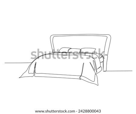 Continuous one line drawing of bed furniture. Double bed single outline vector illustration. Editable stroke.