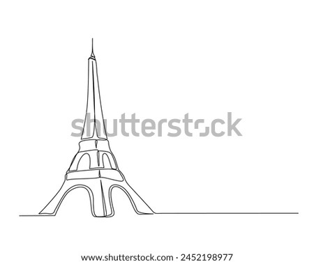 Continuous one line drawing of eiffel tower- paris landmark. Eiffel tower simple outline vector illustration. Editable stroke.