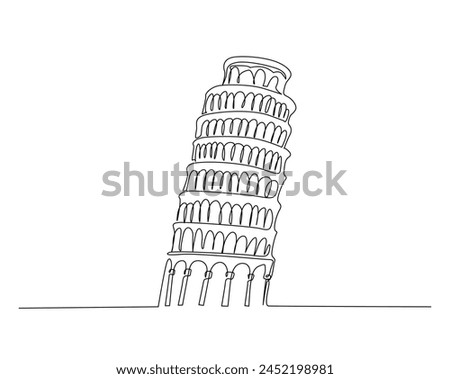 Continuous one line drawing of Pisa tower or Italian Leaning Tower. Pisa tower simple outline vector illustration. Editable stroke.