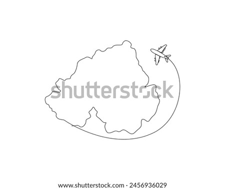 Continuous one line drawing of Northern Ireland map with airplane. Northern Ireland - European map combined with airplane simple outline vector illustration. Editable stroke.