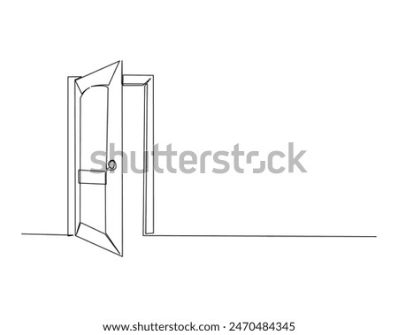 Opened door illustration. Continuous one line drawing of open doors. Editable stroke.