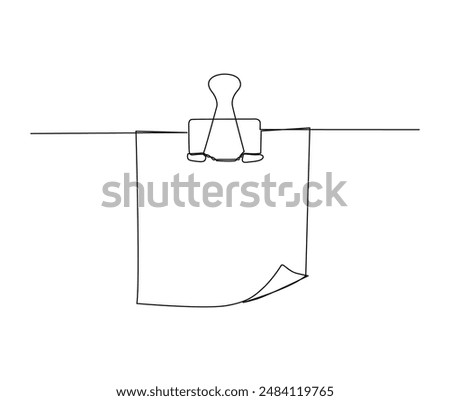 Continuous one line drawing of note paper with paperclip. To do note paper outline vector illustration. Editable stroke.