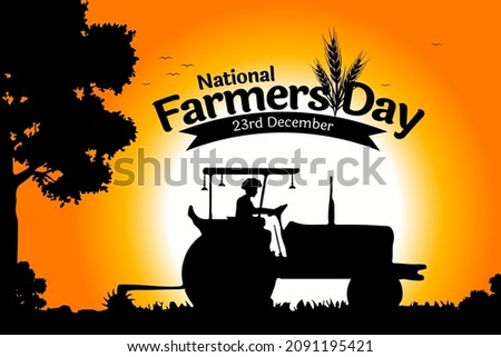 Rastriya Kisan Diwas Translate: National Farmers' Day,  December 23 to honour India's farmers. Hindi Typography and logo design. india map with farmers on tractor