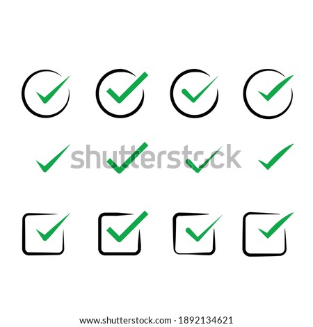 Set of green ticks, certified symbol, trust and guaranteed icons 