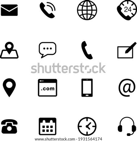 Contact icon vector set pack. chat, message, web, phone, calendar, clock