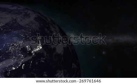 The Earth from space showing Japan - (Extremely detailed map furnished by NASA.)